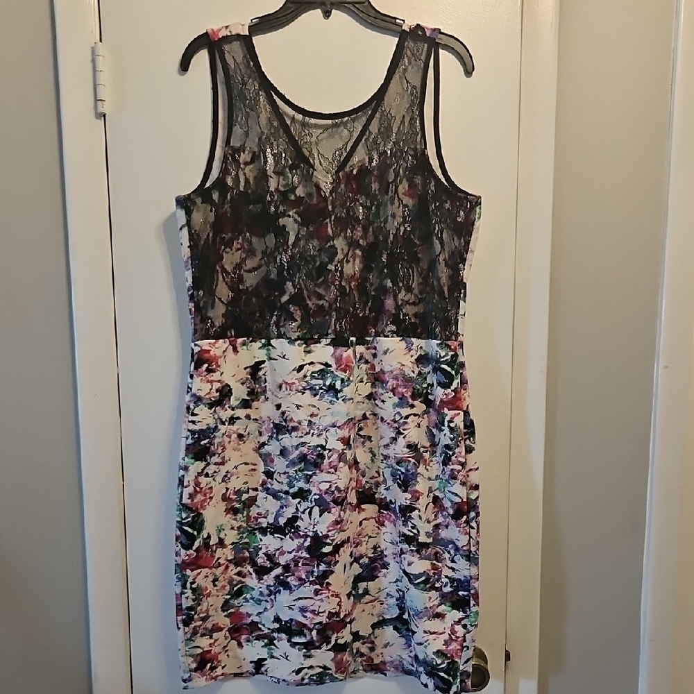 Metaphor Black Lace and Colorful Print Mini Dress -XL